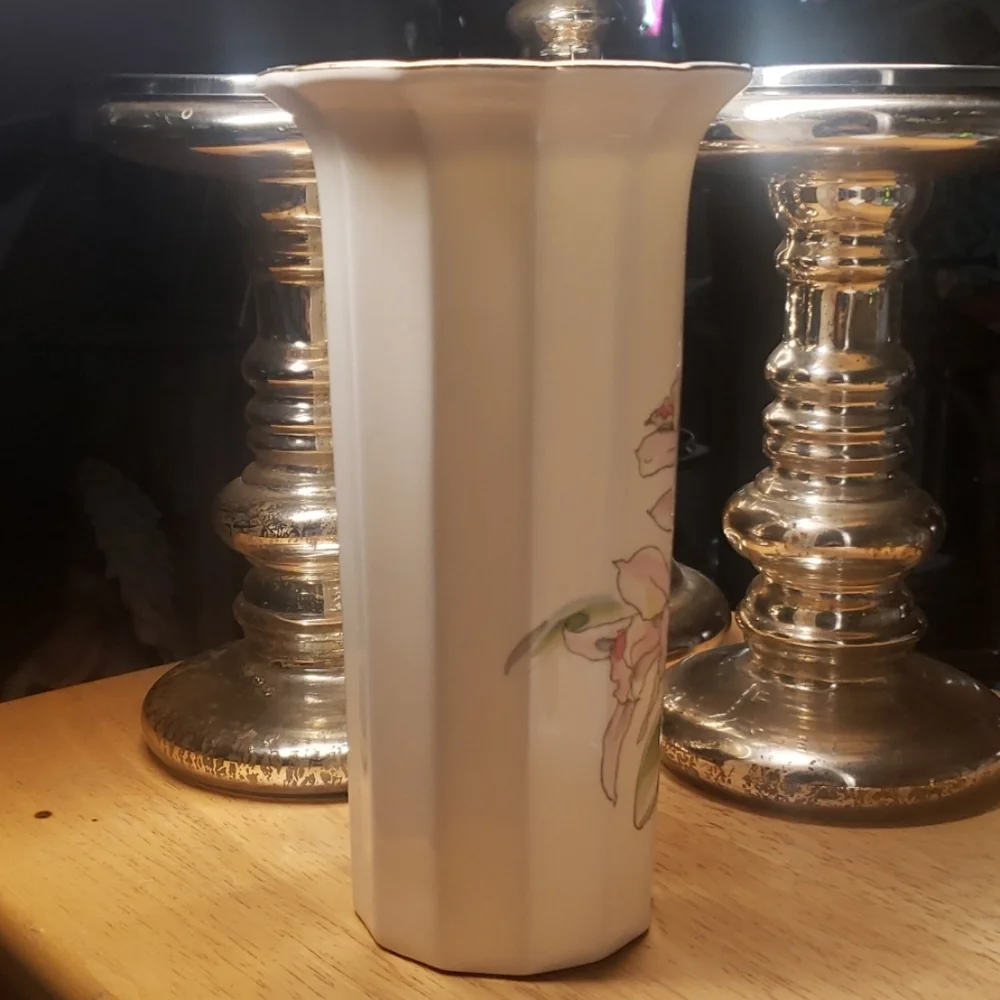 Japanese Tall  Flower Vase with Lily Motif.